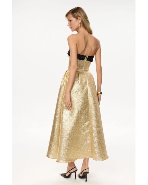 POST MERIDIEM Natural Jacquard Midi Dress With Turn-Up