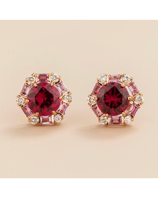 Juvetti Red Melba Rose Earrings Ruby, Sapphire & Diamond