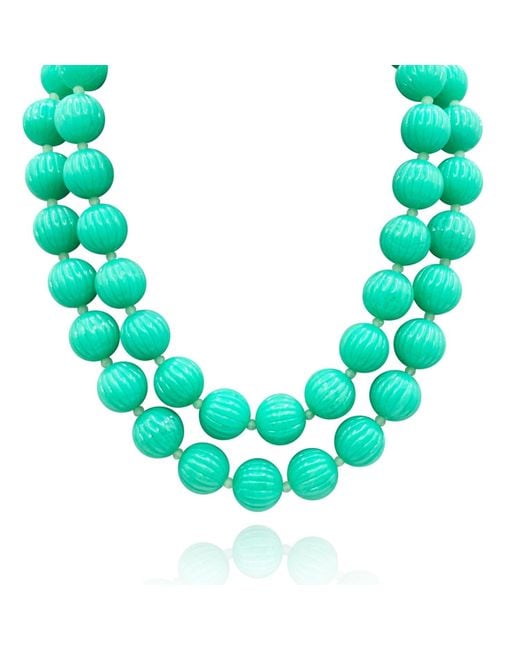 Michael Nash Jewelry Blue Vicenza Jade Carved Seventeen And Half Inches Melon Bead Necklace