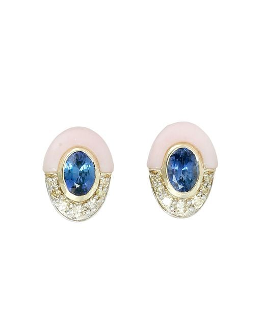 Artisan Blue Sapphire, Opal & Diamond Stud Earrings