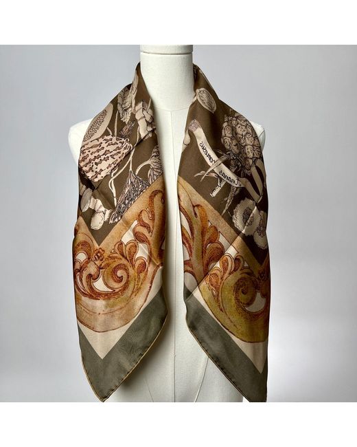 Wenzi Metallic Neutrals Fruitful Elegance Sand Hand Painted Pattern Double Sided Silk Twill Scarf