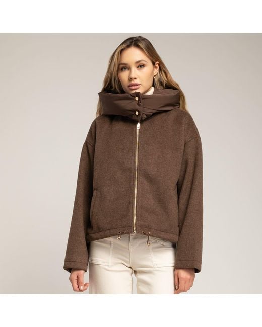 Tantra Spain Sl Brown Short Wool Coat With Detachable Hood And Padded Collar
