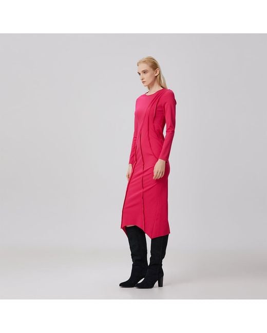 Smart and Joy Red Asymmetric Structural Lines Dress