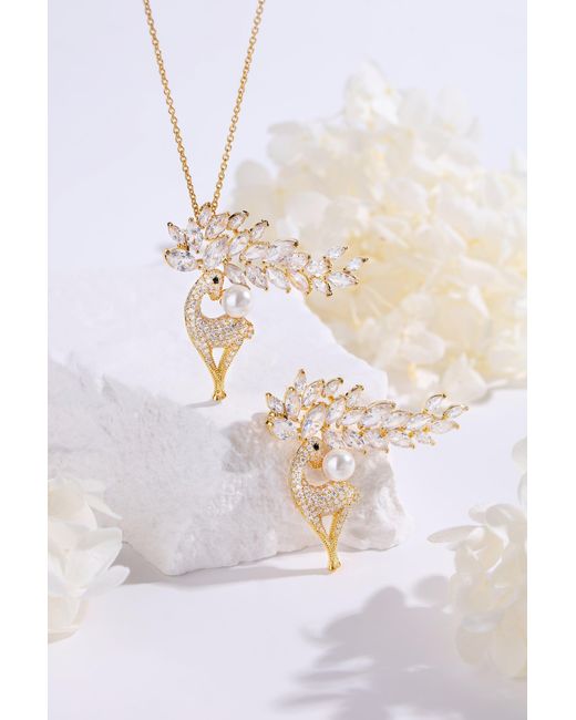 Classicharms Metallic Pavé & Pearl Reindeer Multi Way Brooch Pendant