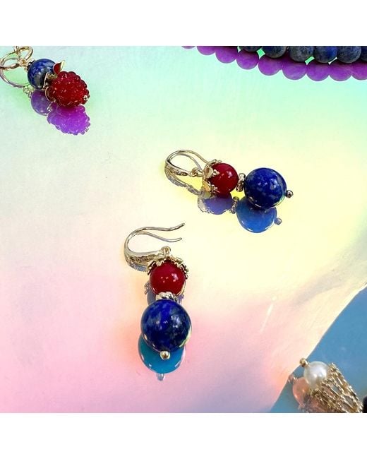 Farra Blue Lapis And Coral Dangle Earrings