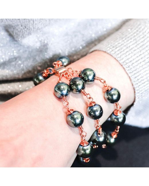 Rejected Hearts Club Green Rose Jasmine Socialite Hematite Beaded Bracelet With Magnetic Clasp
