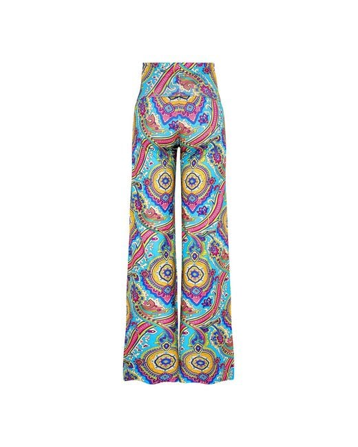 Beatrice von Tresckow Blue Riviera Paisley Wide Stretch Flare Trousers
