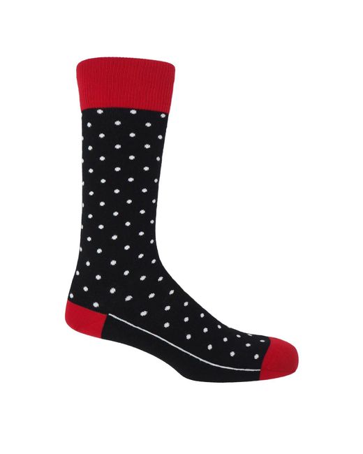 Peper Harow - Made in England Black Pin Polka Socks for men