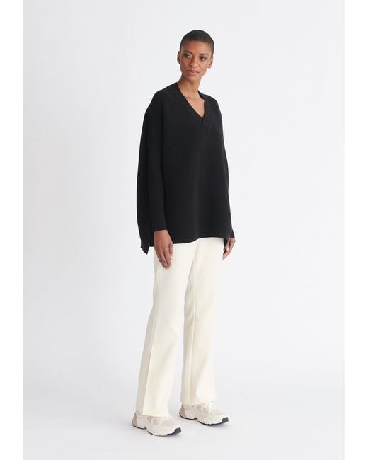 Paisie Black V-Neck Ribbed Jumper
