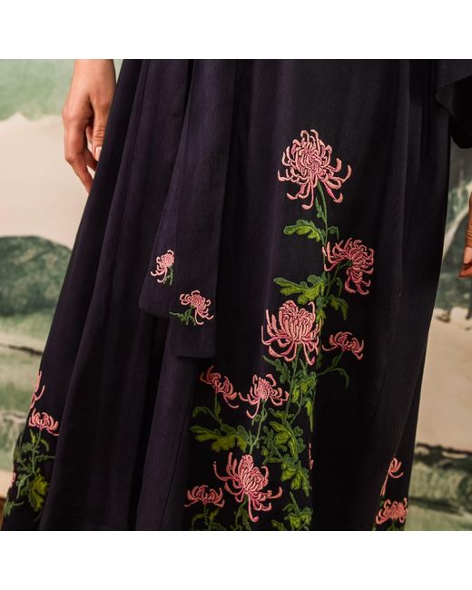 Artemis Muse Black Wisteria & Chrysanthemum Embroidered & Fully Lined Long Kimono
