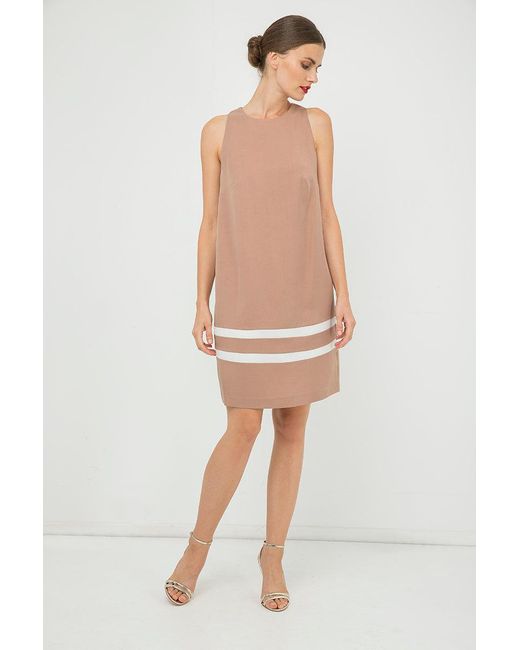 Conquista Brown Solid Colour Sleeveless Dress With Stripe Detail