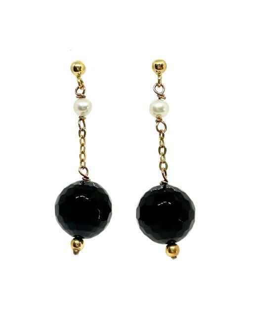 Tg-Jewellery by Tamara Gervasio Black Dangle Earrings With Pearls & Onyx – Recycled