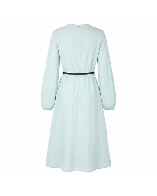 Gunda Hafner Ltd Blue Celeste Cotton Dress With Bell Sleeves And Embroidered Belt
