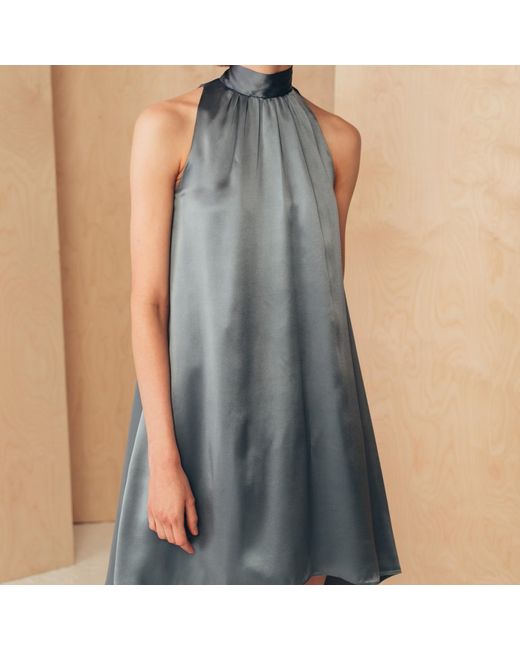 MIONÈ Blue Short Silk Dress With High Neck