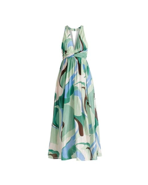 Paisie Green Retro Wave Halter Neck Maxi Dress