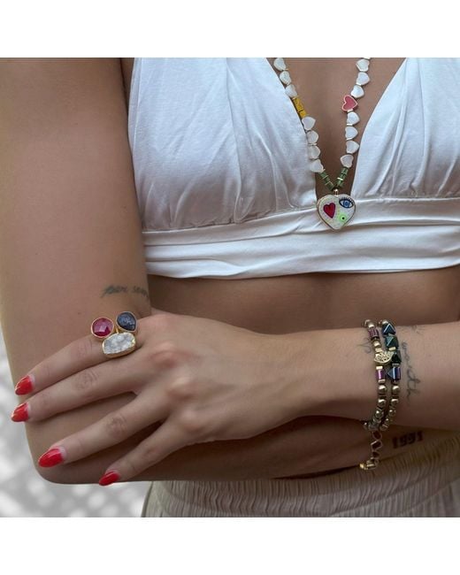Ebru Jewelry Metallic Evil Eye Charm Fashion Style Hematite Beaded Bracelet Set