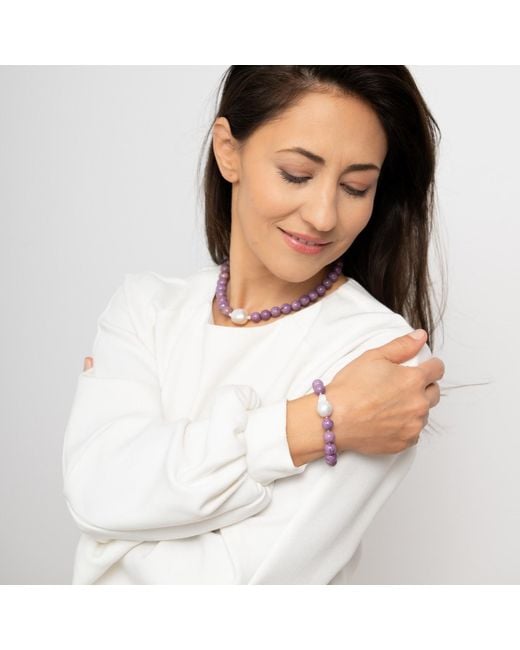 Silver Moon Purple Sterling Bracelet Echo With Gemstones And Baroque Pearl