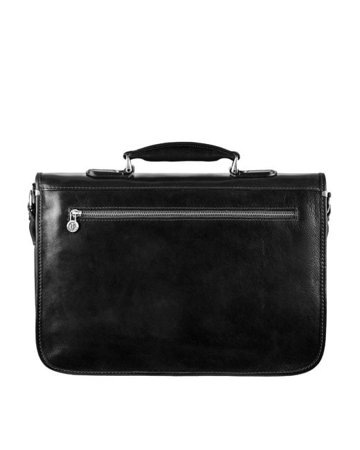 Time Resistance Black Leather Briefcase Laptop Bag for men