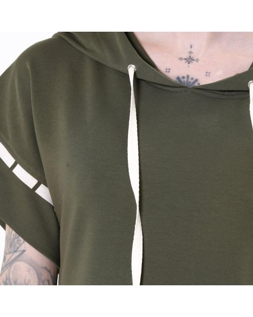 Metamorph Green Hooded Asymmetric Dress With Striped Skirt