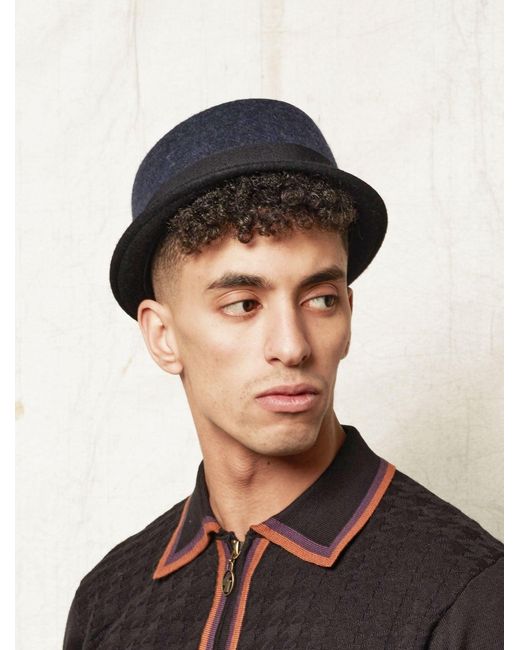 Dasmarca Hats Blue Tony Felt Skimpy Brim Short Brim Rude Boy Mod Style Porkpie Hat for men