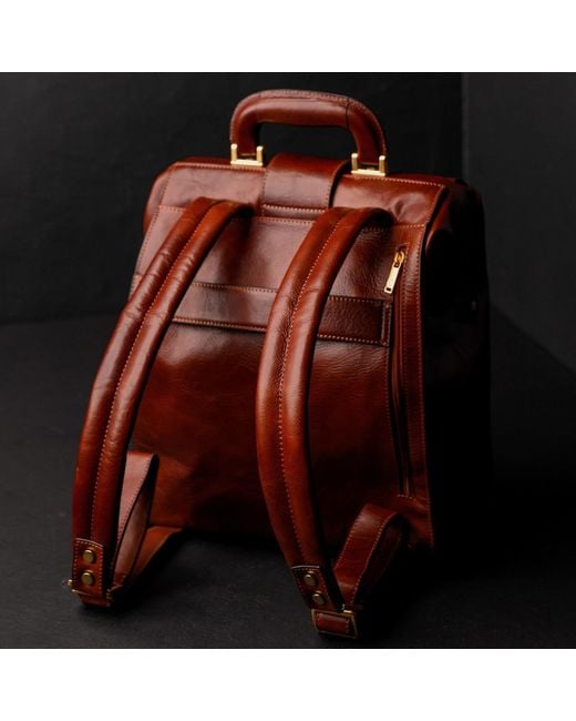 Time Resistance Brown Cognac Leather Backpack for men