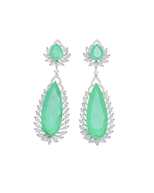 Meraki by Rashmi Bajaj Green Larmes Cubic Zirconia Dangle Earrings