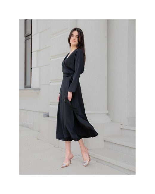 concept A trois Black Wrap Dress With Long Raglan Sleeves