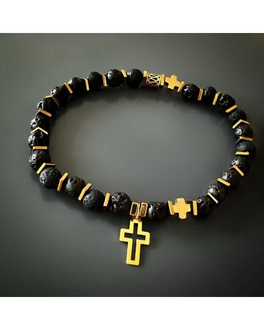 Ebru Jewelry Black Gold Cross Bracelet Set for men