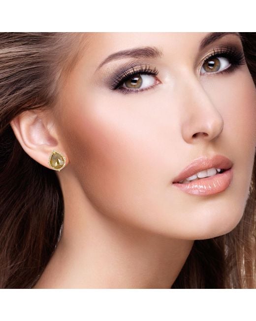 Artisan Metallic 18k Solid In Natural Pear Cut Ice Diamond Stud Earrings Handmade Jewelry