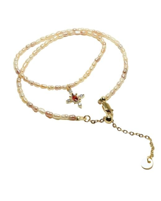 Ninemoo Metallic Crimson Cross Pearl Necklace