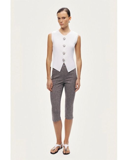 Nocturne Gray Ivory Embellished Sleeveless Knit Top