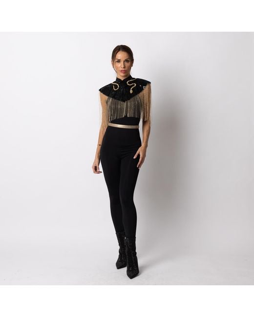 House of Laines London Black Laines London Hand Beaded Snake Tassel Cape