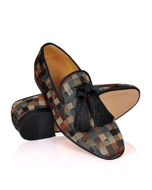 DAVID WEJ Black Alberto Square Embroidery Tassel Loafers for men