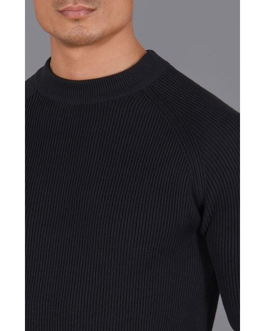 Paul James Knitwear Black Lightweight Cotton Brett Ribbed Crew Neck Jumper for men