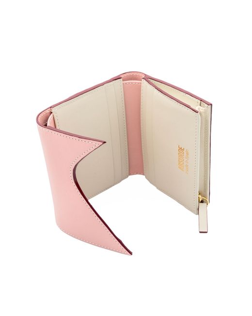Absurde Pink Mountain And Burgundy Leather Trifold Wallet