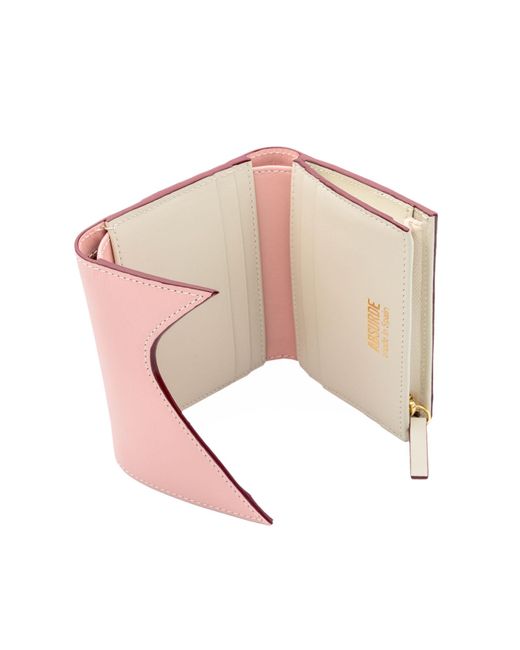 Absurde Pink Mountain And Burgundy Leather Trifold Wallet