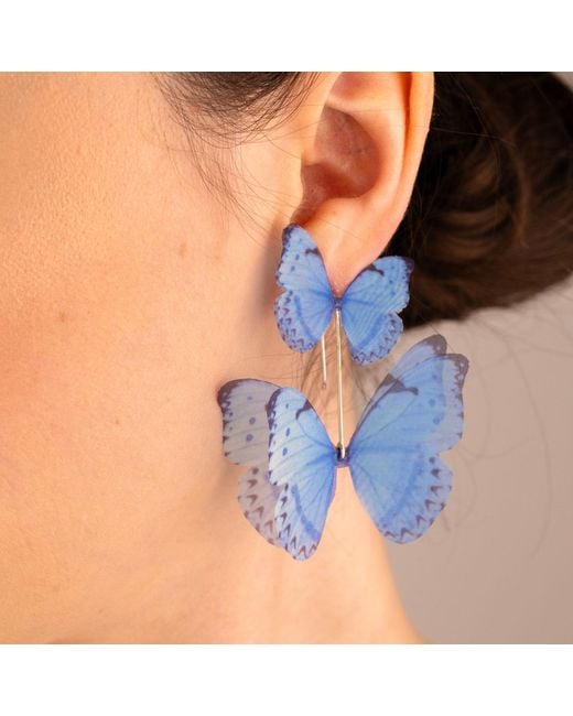 Oana Savu Blue Light Silk Butterfly Earrings Sterling Bridesmaids Earrings