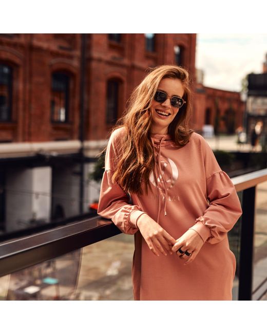 Oh!Zuza Pink Hooded Sweatshirt Midi Dress