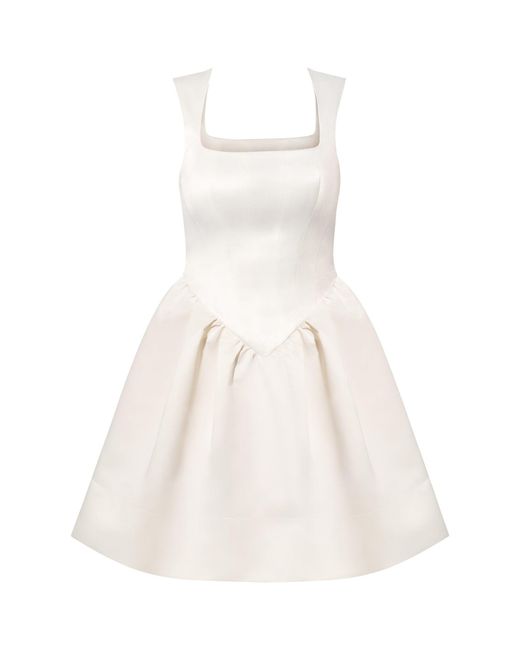 Tia Dorraine White Flared Satin Mini Dress