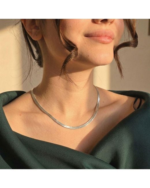 Harfi Metallic Herringbone Flat Snake Chain Necklace
