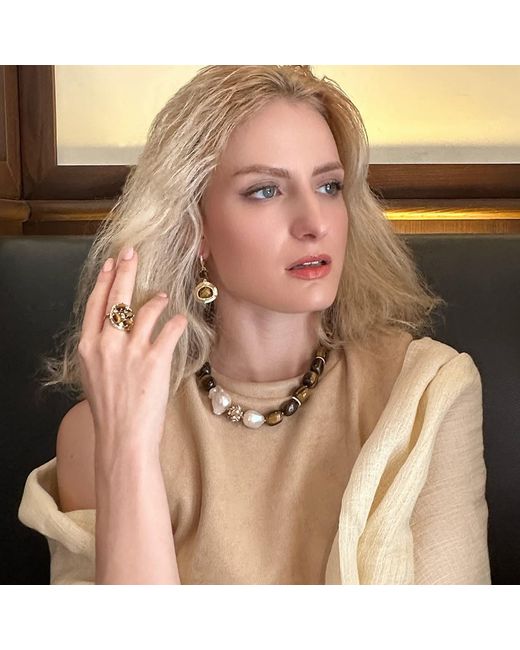 Farra Metallic Tiger Eye Stones Setting Statement Ring