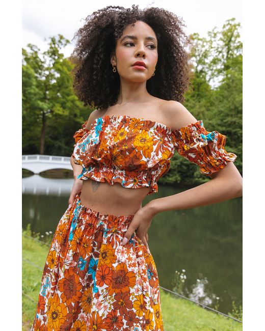 Lavaand Orange The Evelyn Bardot Top In Floral