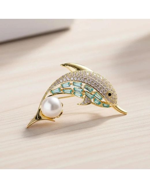 Angel Barocco Metallic Dolphin Pearl Crystal Brooch