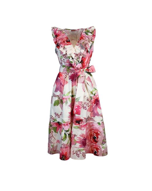 Lalipop Design Red Floral Design Stretch Cotton Sleeveless Midi Dress