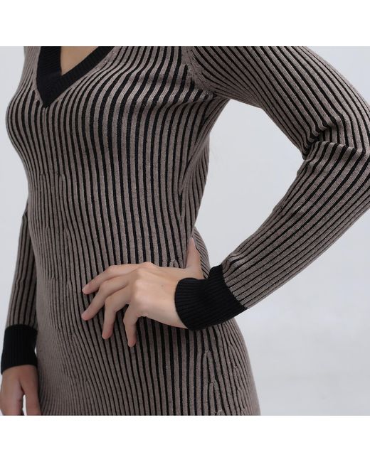 Smart and Joy Brown Bi Color V Neck Jumper Dress