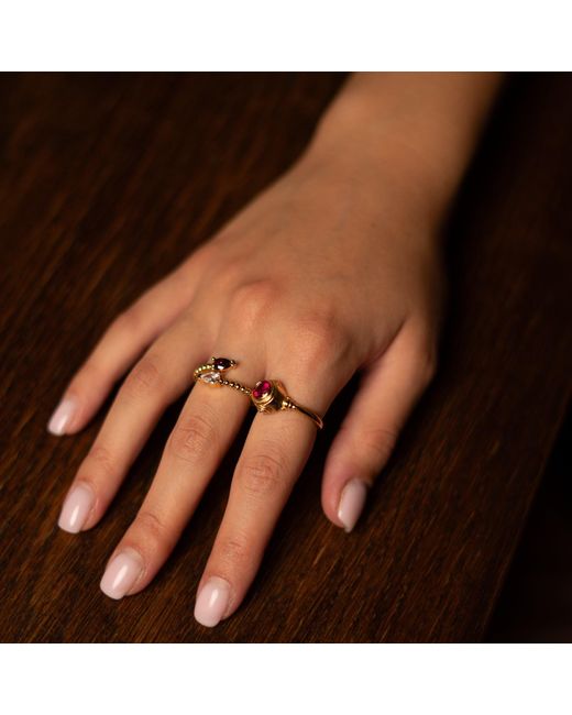 Ebru Jewelry Metallic Ruby & Diamond Teardrop Glow Adjustable Ring