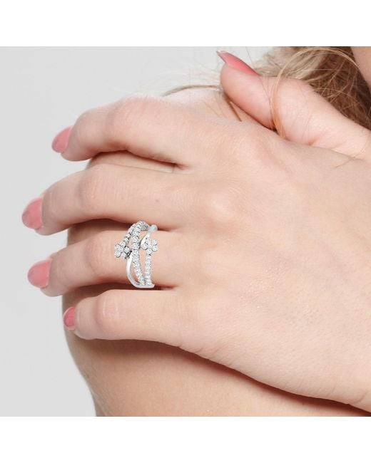 Artisan White Diamond Floral Crisscross Ring
