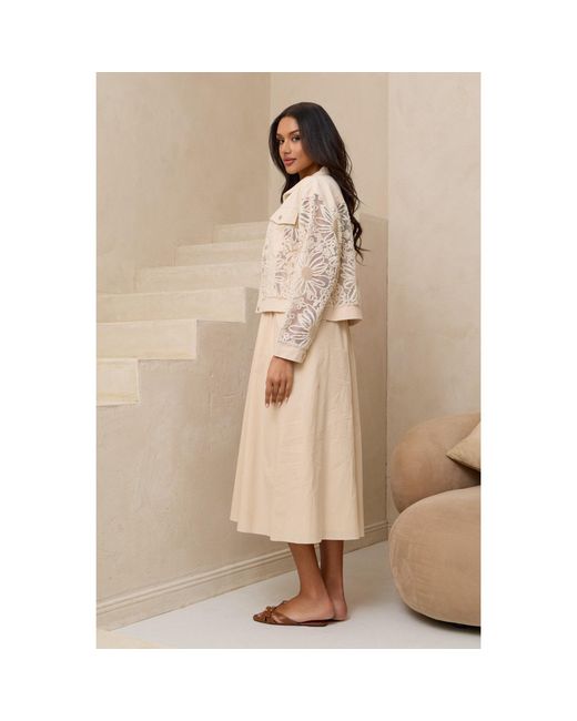 Saachi Natural Denim Sequin Soft Lace Cream Jacket