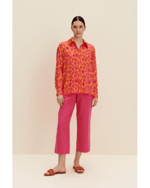 JAAF Red Oversized Silk Shirt In Hibiscus Print