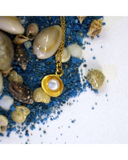 Mother Nature Jewelry Metallic Sea Shell & Pearl Necklace, Handmade Minimalist Pendant